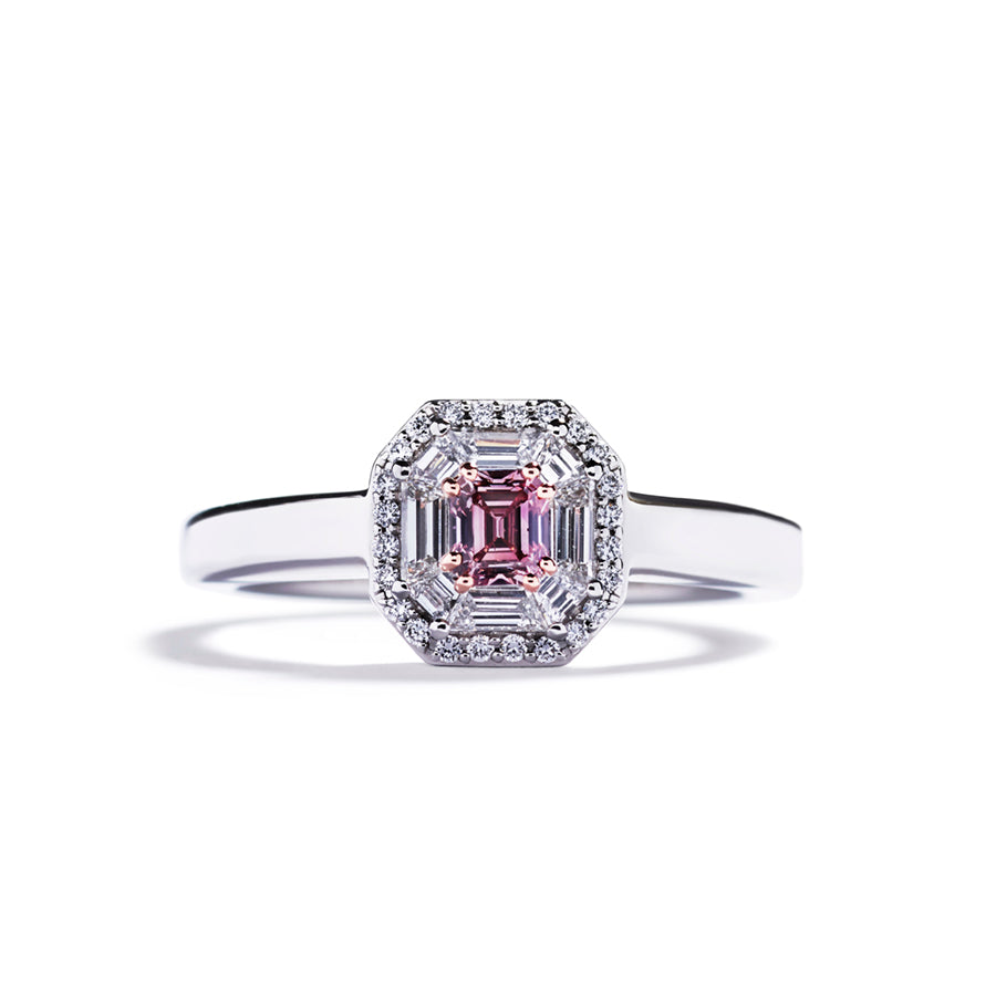 Halo Ring With A 0 17ct Emerald Cut Argyle Pink Diamond Hartmann S