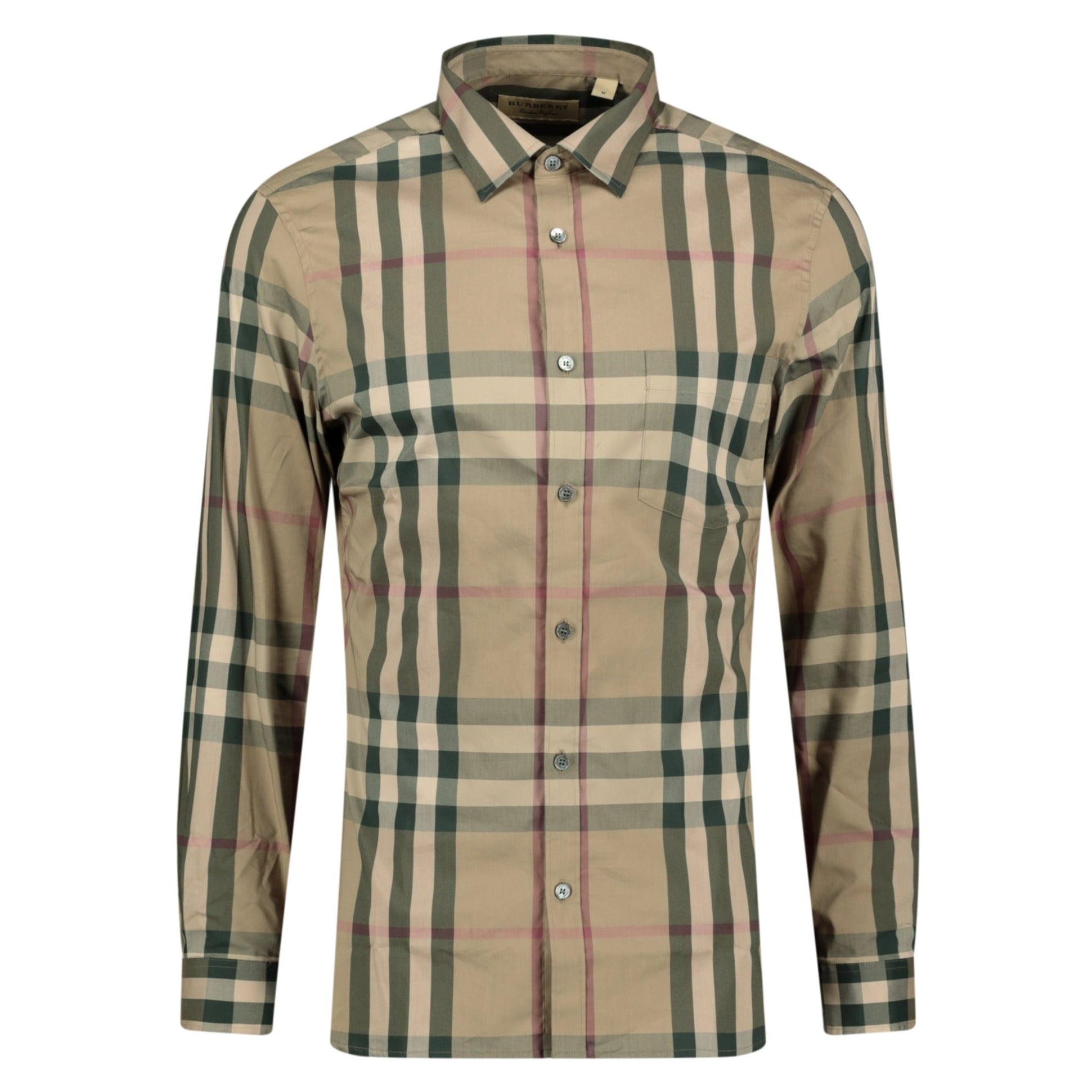 Burberry Check Stretch Cotton Shirt Beige | chancefashionco