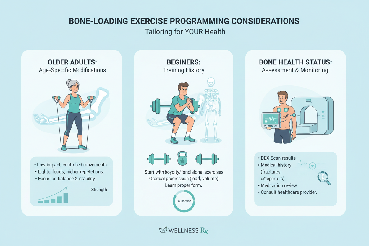 Programming Considerations for Different Populations
Bone-loading exercise protocols require modification based on individual factors including age, training history, and current bone health status.