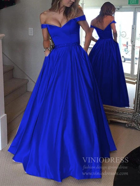 Cheap Off the Shoulder Simple Prom Dresses with Pockets FD1693 – Viniodress