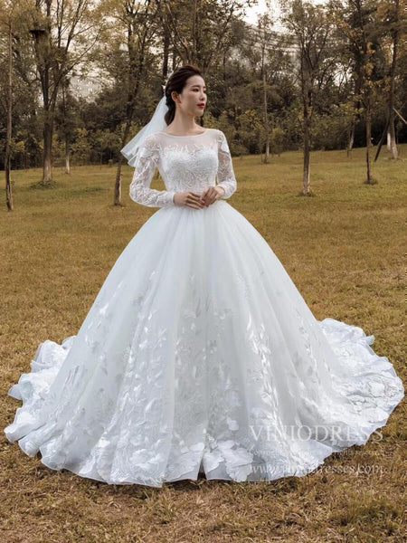 Long Sleeve Elegant Wedding Dresses Modest Lace Classy Bridal Gown VW1 ...