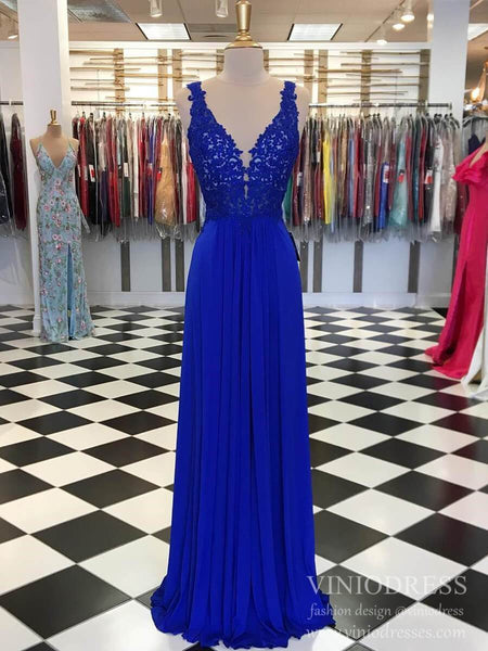 Royal Blue Bridesmaid Dresses Lace Bodice Chiffon Prom Dress FD2126 ...