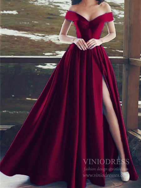 Simple Satin Emerald Green Long Prom Dresses with Slit FD1700 – Viniodress