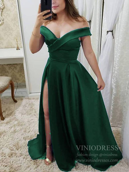 Simple Side Slit Burgundy Long Prom Dresses Off the Shoulder FD1709 ...