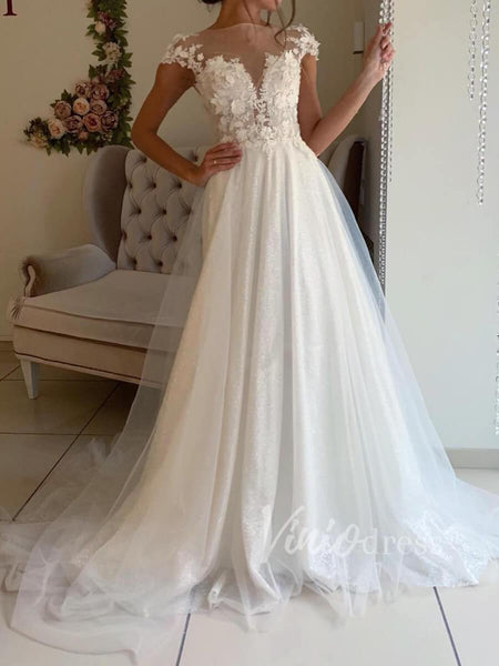 Sparkling Beach Wedding Dresses with 3D Floral Bodice VW1262 – Viniodress