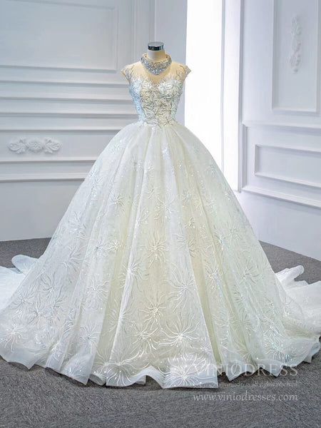 Vintage High Neck Beaded Arabic Wedding Dresses Lace Bridal Gown VW176 ...