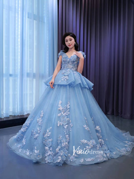 Baby Blue Ball Gown Sweet 16 Dress 3D Flower Quince Dress 67470 ...