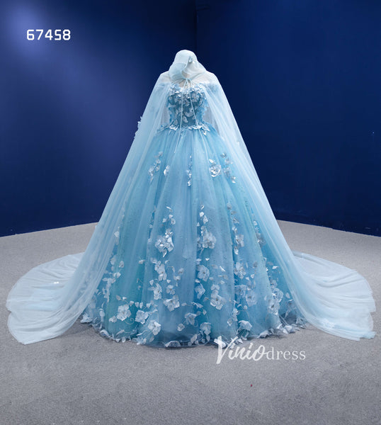 Baby Blue Flower Quince Dresses Princess Ball Gown 67458 – Viniodress