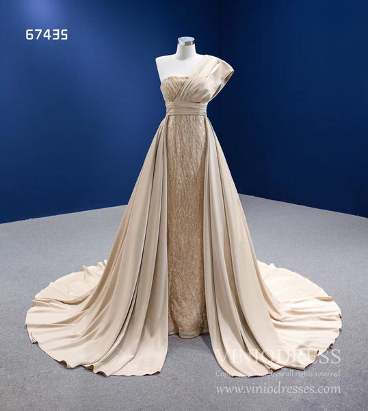 Beaded Champagne Mermaid Wedding Dress Removable Overskirt 67435 ...