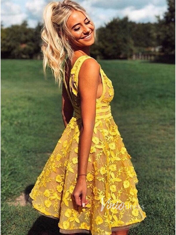 yellow short prom dress