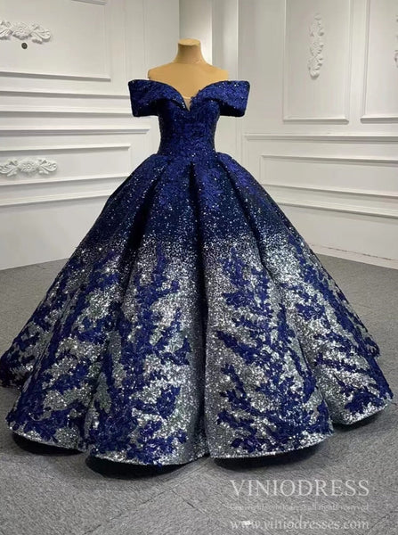 Dark Blue Lace Appliqued Ball Gown Formal Dress 66536B – Viniodress