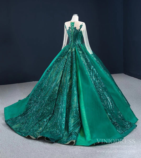 Emerald Green Quince Dress Long Sleeve Princess Ball Gown FD2454 vinio ...