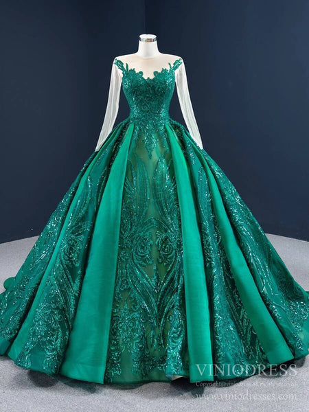 Emerald Green Quince Dress Long Sleeve Princess Ball Gown FD2454 vinio ...
