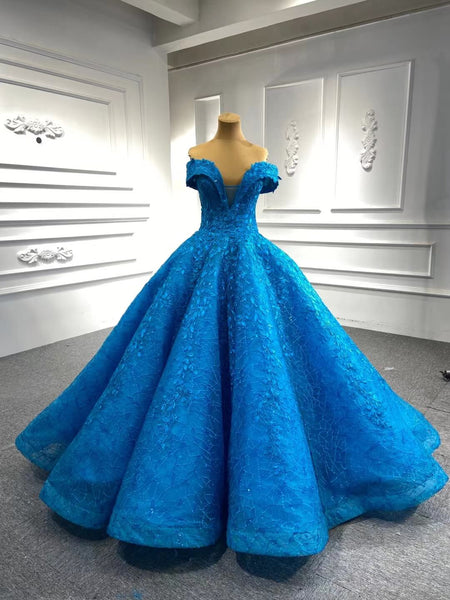 French Blue Wedding Dress Ball Gown 66601 Plunging V-neck – Viniodress