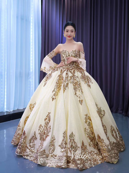 Gold Debut Ball Gown Cinderella Sweet 16 Dress Wedding Dresses 67563 ...