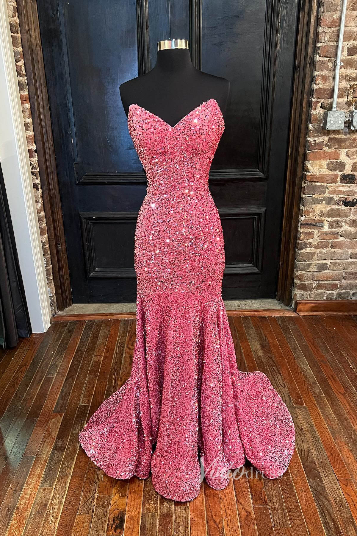 Hot Pink Sparkly Sequin Formal Dress Sweetheart Neck Prom Dresses ...