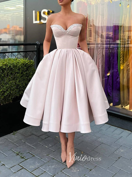 Nude Mid Length Prom Dresses Sweetheart Neck Short Formal Dress Fd3144 Viniodress 4826