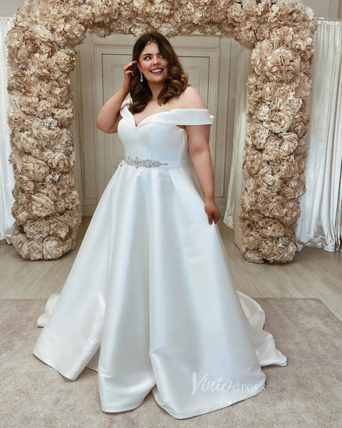 Off the Shoulder Satin Wedding Dresses Plus Size VW1021 – Viniodress