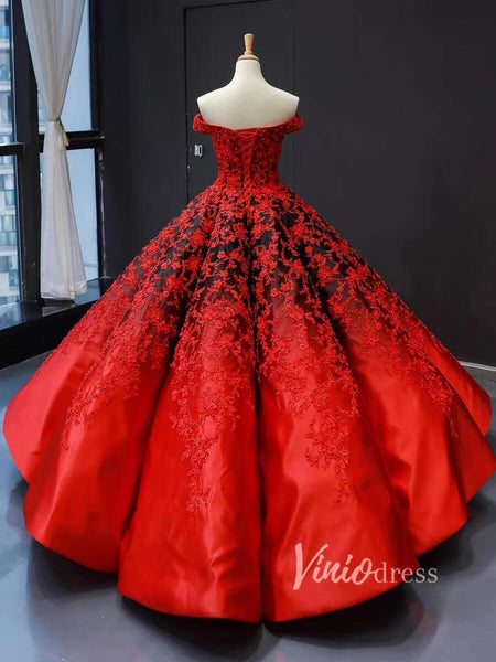 Red Lace Ball Gown Prom Dresses Off the Shoulder Quinceanera Dress 668 ...