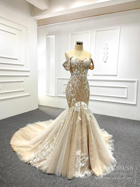 Strapless Champagne Mermaid Wedding Dresses with Long Train VW1004 ...