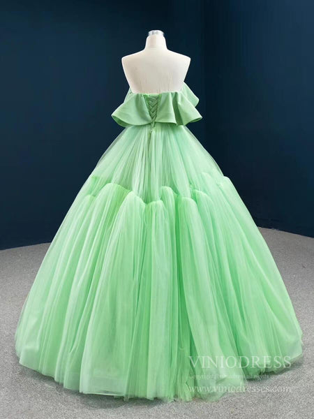 Strapless Pale Green Prom Dresses Simple Tulle Sweet 16 Dress FD2443 ...