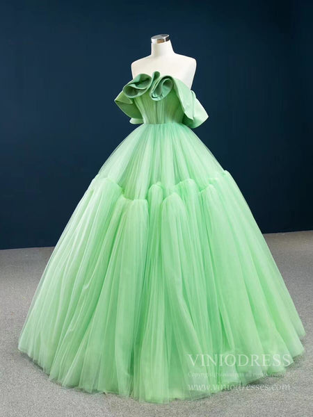 Strapless Pale Green Prom Dresses Simple Tulle Sweet 16 Dress FD2443 ...