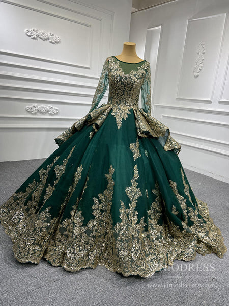 Sweep Train Gold Lace Ball Gown Wedding Dress 66949 VINIODRESS viniodr ...