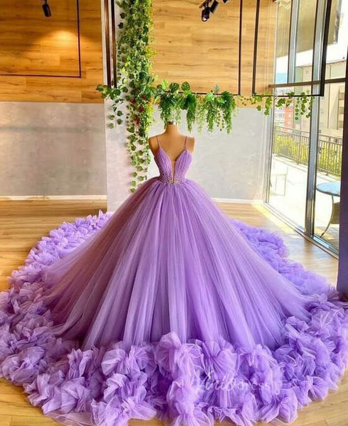 Vintage Lilac Ruffle Ball Gown Wedding Dress Spaghetti Strap FD1782 ...