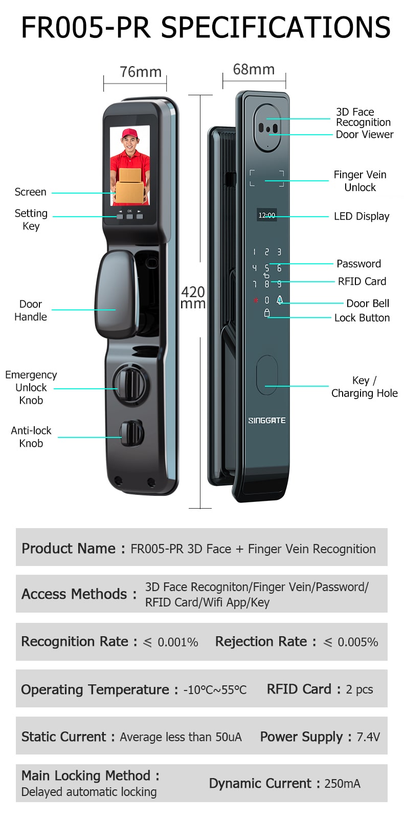 SINGGATE FR005 PRO 3D Face & Finger Vein Recognition Digital Door Lock Long Desc. Introduction 13