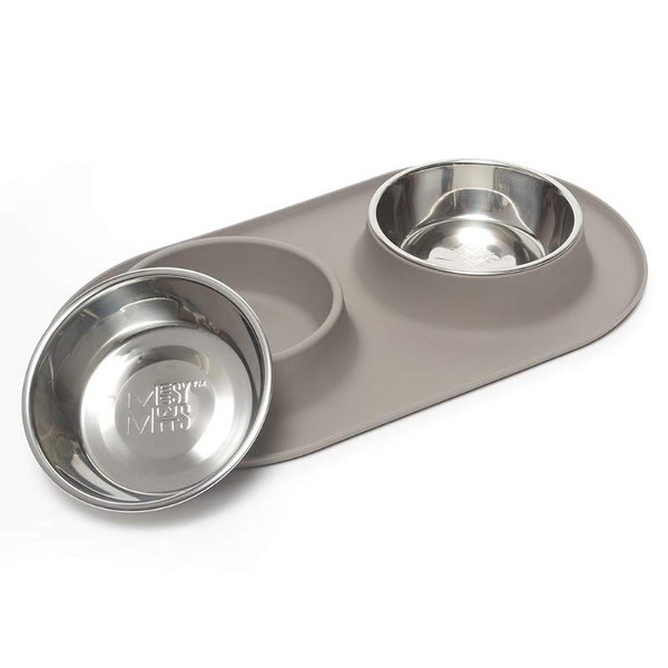 Indipets Brushed Stainless Steel Insulated Bowl with Paw Prints Feeder 32 oz
