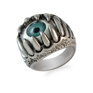 Sarah Blue Evil's Eye Finger Ring for Men - Silver