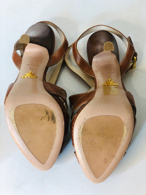 Prada Strappy Brown Leather Sandals Size 39 – PIVOT