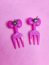Load image into Gallery viewer, Pink bow fork bling stud earrings