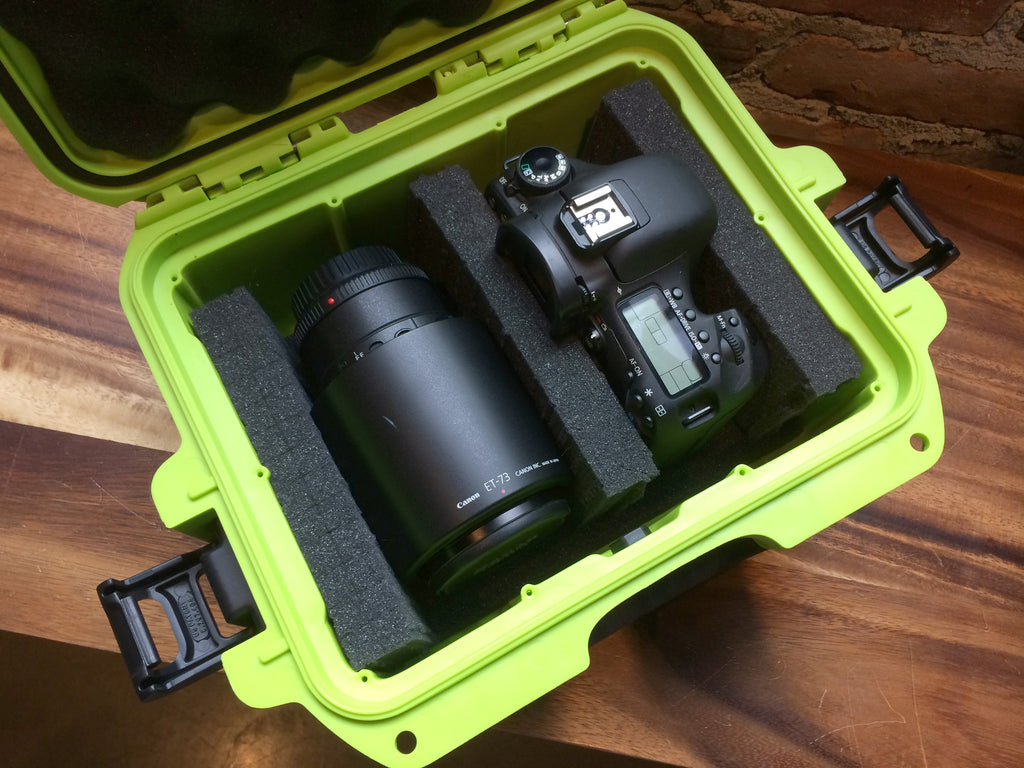 Nanuk 905 Lime Green with camera and lens