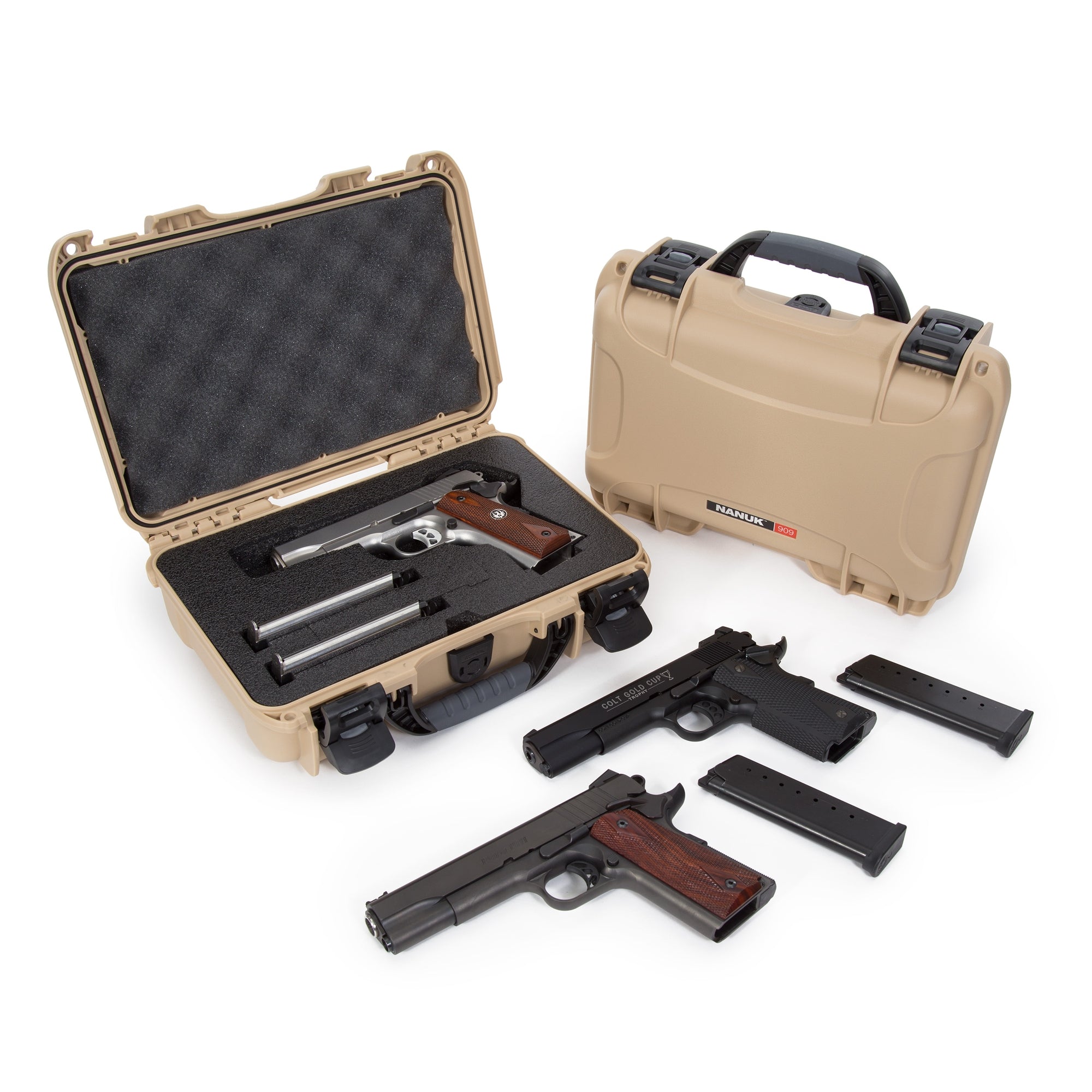 Étui pour pistolet Nanuk 909 de couleur beige - Un petit valise pour une arme de poing