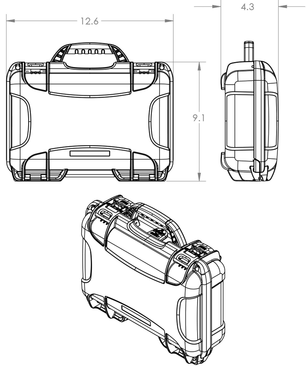 Dimensions of the Nanuk 909 Glock Pistol Case Hard Case