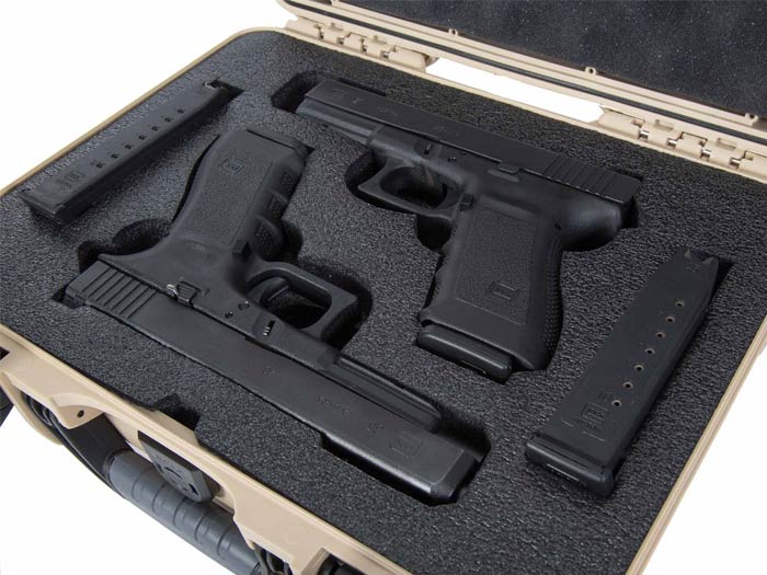 Mousse PEF ultra résistante dans l'valise pour pistolet Nanuk 910 Glock 2 Up