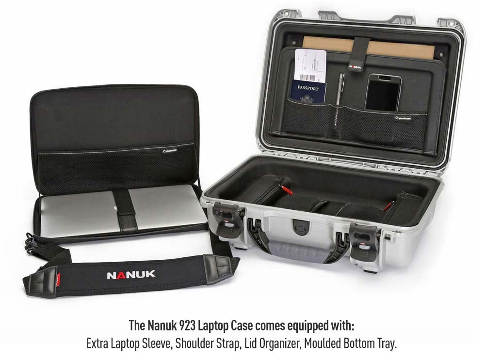 Nanuk 923 Laptop Hard Case in Silver - with interior sleeve and moulded bottom