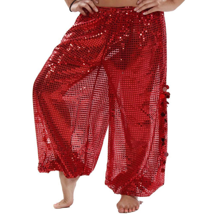 Belly Dance Sequined Harem Pants With Side Slits |