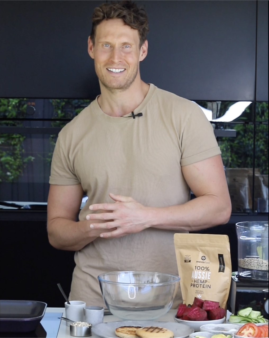 Luke Hines making hemp beetroot burgers