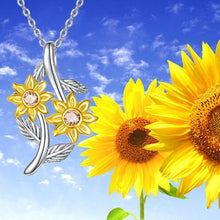Load image into Gallery viewer, Sunflowers with Pink Crystal Gems n the Middle Pendant Necklace: Hutzell