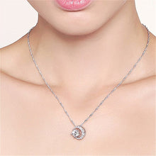 Load image into Gallery viewer, Crescent Moon with Clear Gems Embeded n it Pendant Necklace: Hutzell