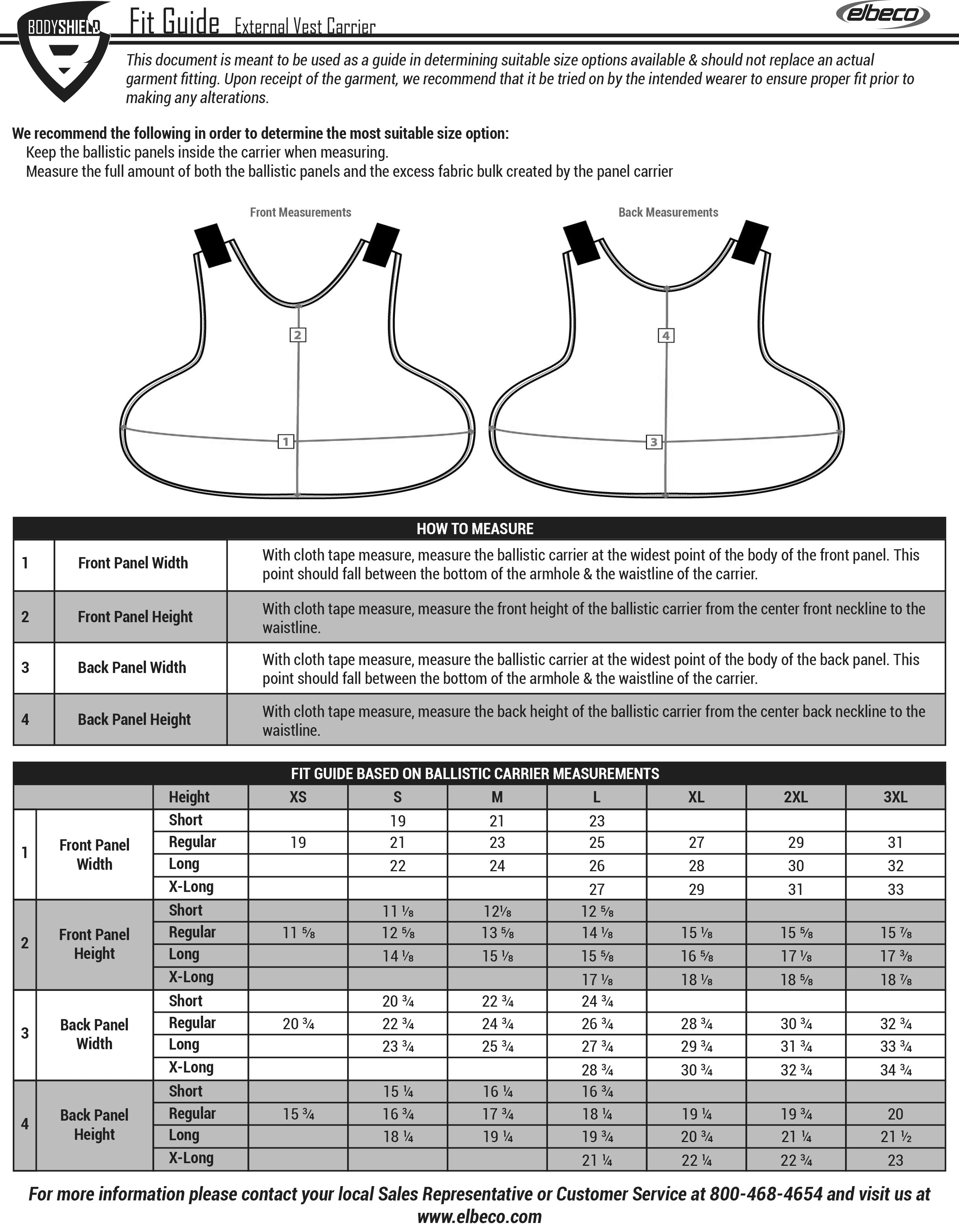 Safariland Body Armor Size Chart