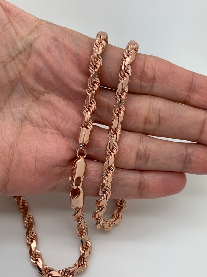 diamond cut rose gold rope chain