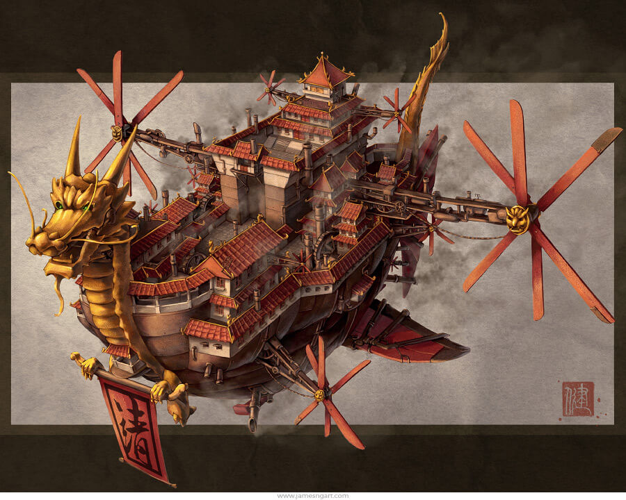 Dirigeable steampunk asiatique