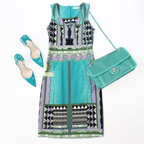 Etro Dress and Manolo Blahnik Shoes