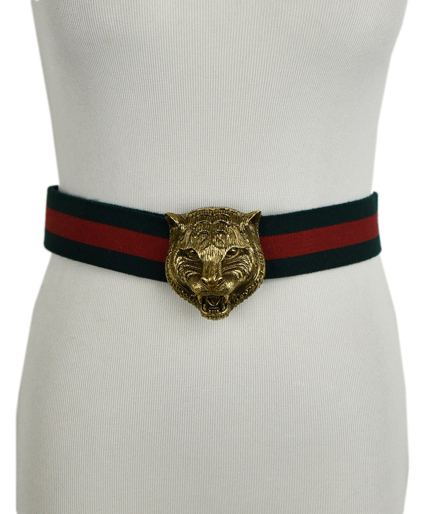 Gucci Green Red Canvas Stripes Gold Buckle W/Pouch Belt – Michael&#39;s Consignment NYC