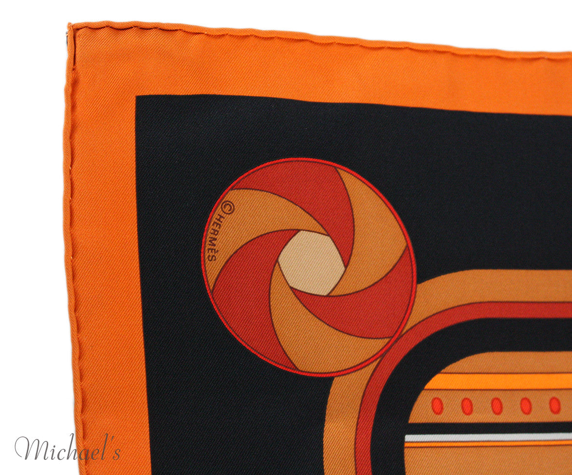 Hermes Horse and Carriage Black Orange Multi Silk Scarf - Michael's ...