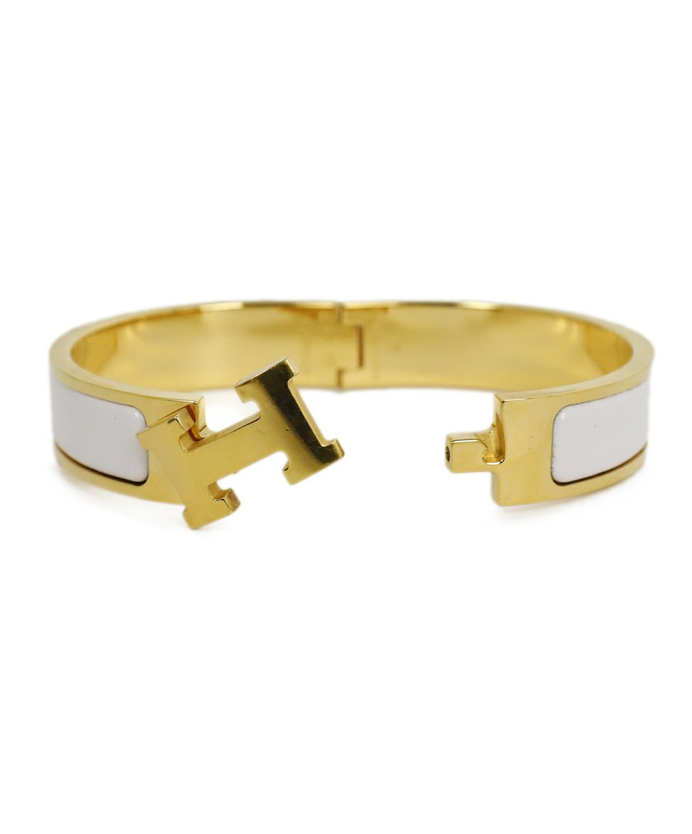 Bracelet Bangle Hermes White Enamel Gold W/Box Jewelry - Michael's ...