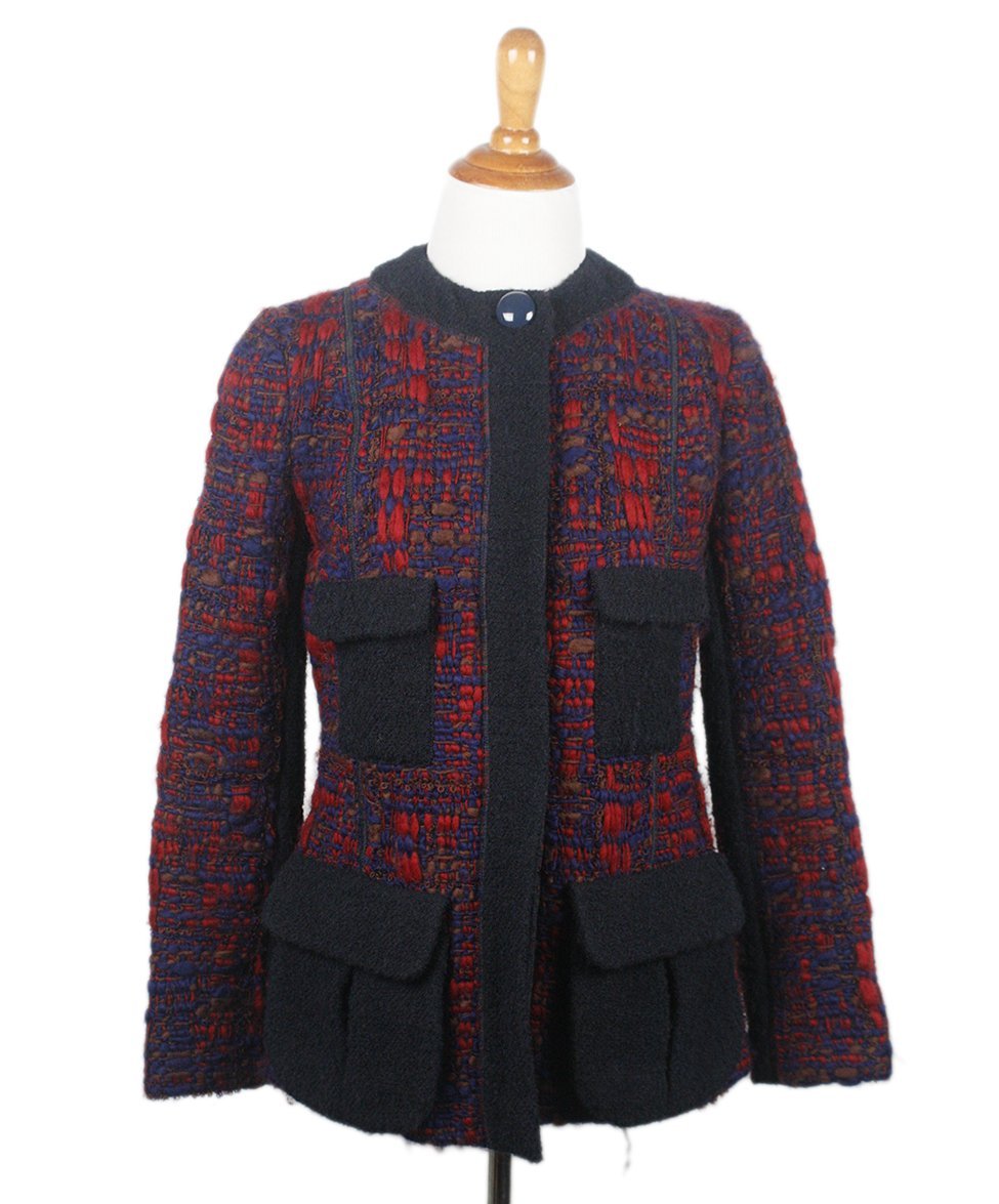 Louis Vuitton Red Blue Brown Tweed Wool Jacket - Michael&#39;s Consignment NYC